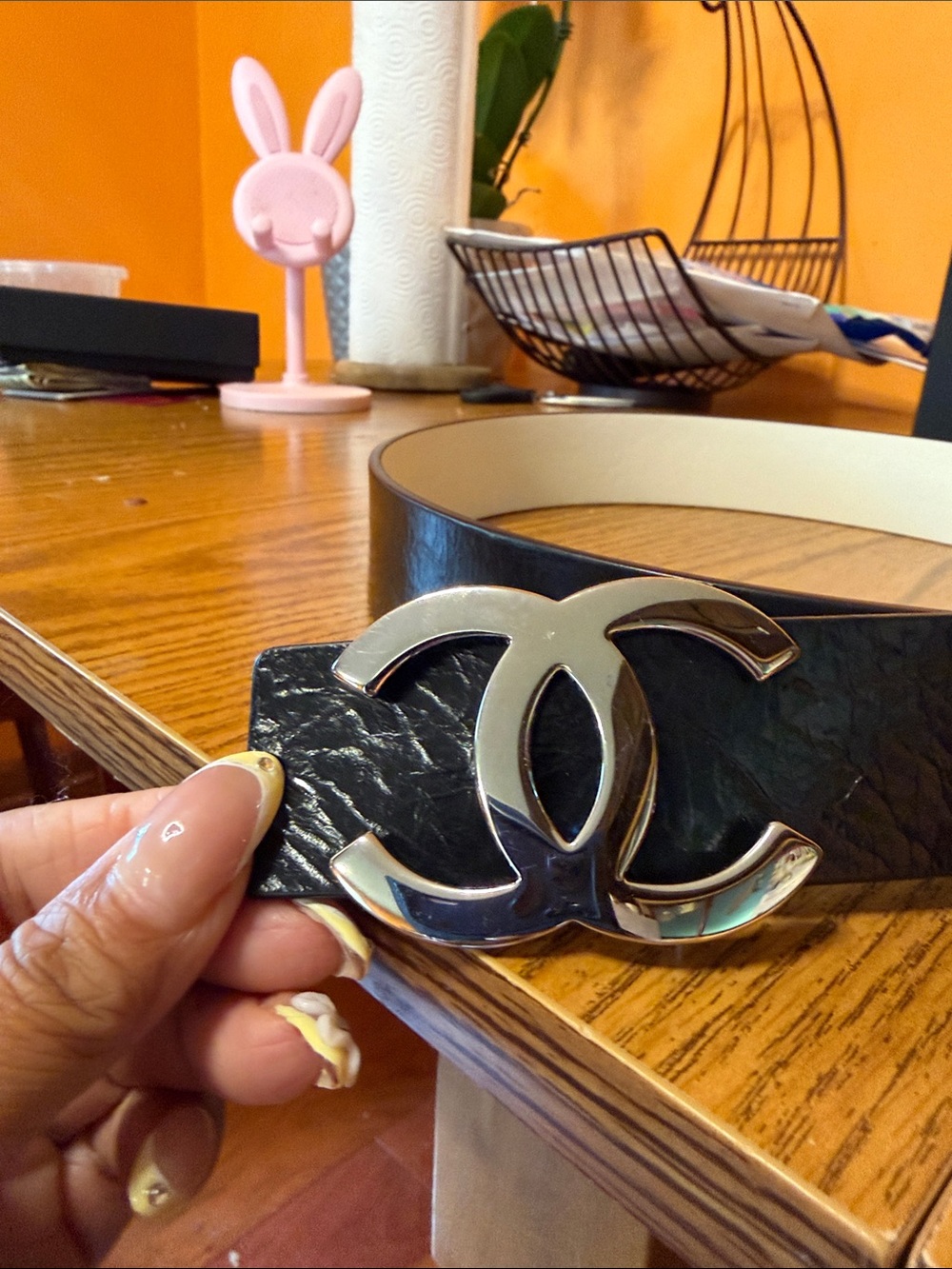 CHANEL Black Leather Belt with Silver CC Logo Buckle Leather Belt luxury cozy